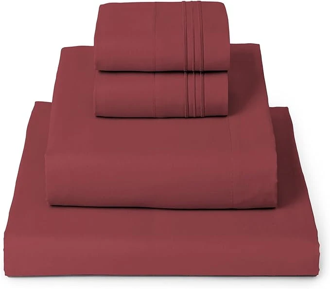 Secure Mellanni Full Sheets Set - 4 PC Iconic Collection Bedding - Hotel Luxury Extra Soft Cooling Bed Sheets - Wrinkle Fade Stain Resistant Full Brick Red Clean