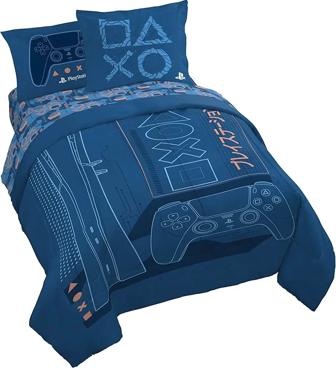 Exceptional Jay Franco Kids Comforter Set Includes Sheets and Pillow Covers - Soft and Cozy Bed Set for Stylish Room Decor Licensed Bedding Blue - PlayStation 7 Piece Queen Fashionable