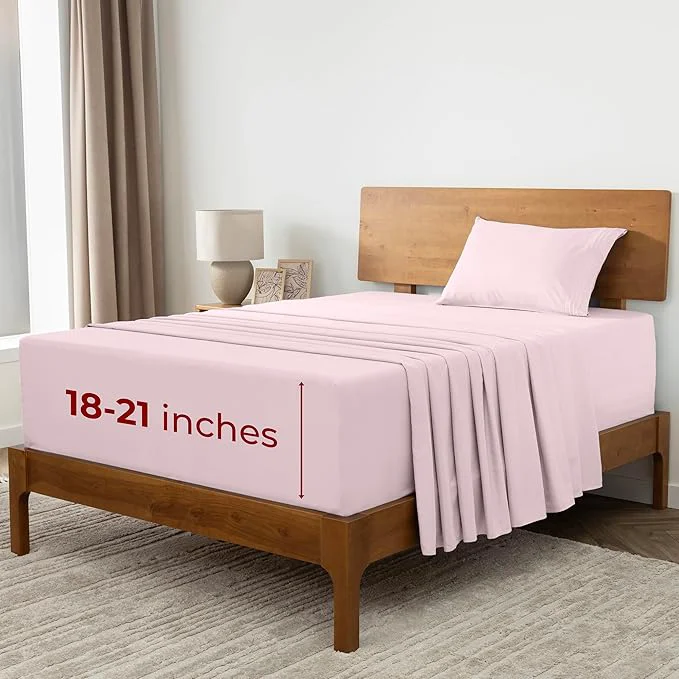 Sustainable Mellanni Extra Deep Twin Sheets - 3 PC Iconic Collection Bedding - Hotel Luxury Ultra Soft Cooling Bed Sheets - Wrinkle Fade Stain Resistant Twin Blush Pink Sophisticated