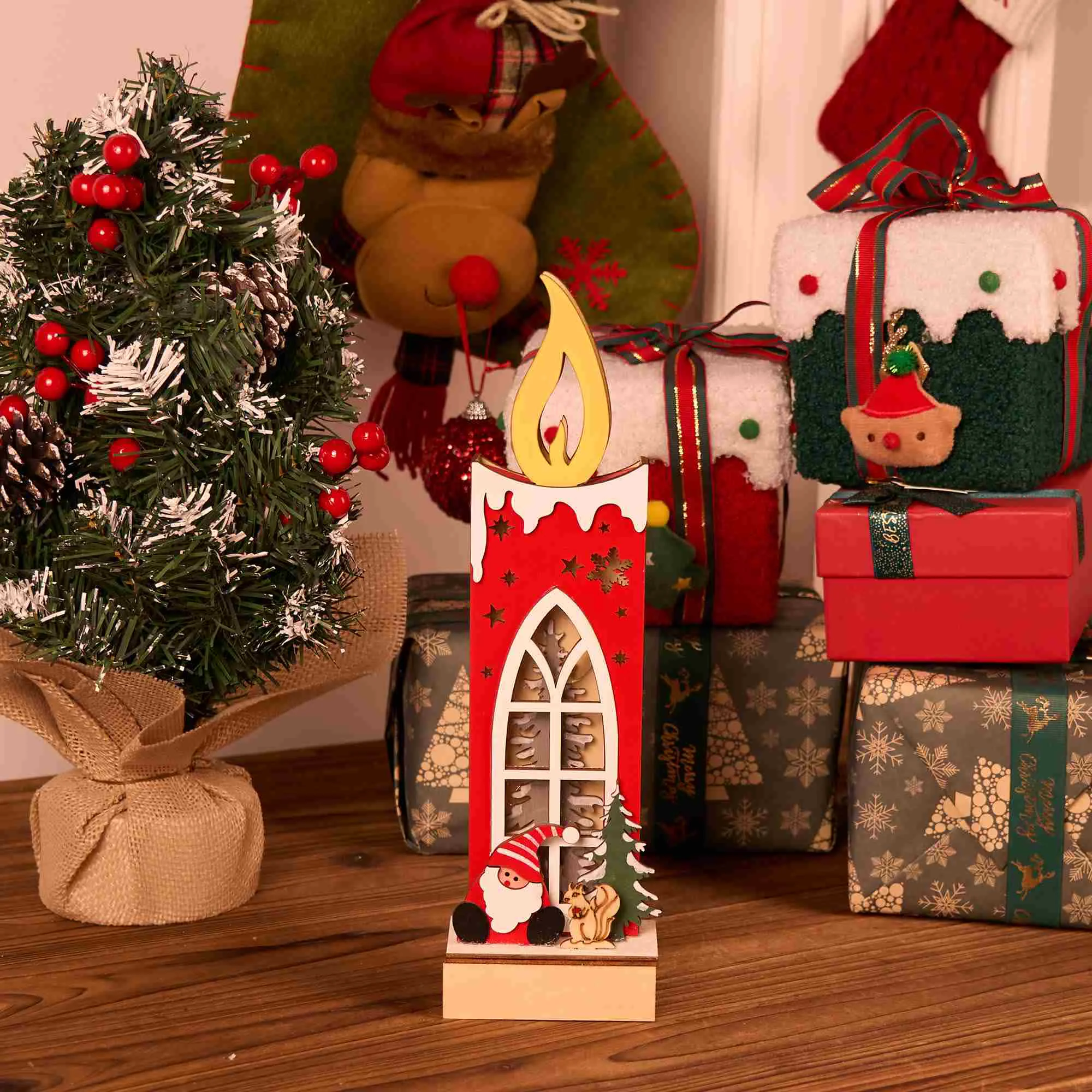 Expertly Made Ownkoti Christmas Wooden Candle Light-Up Decor First-Class