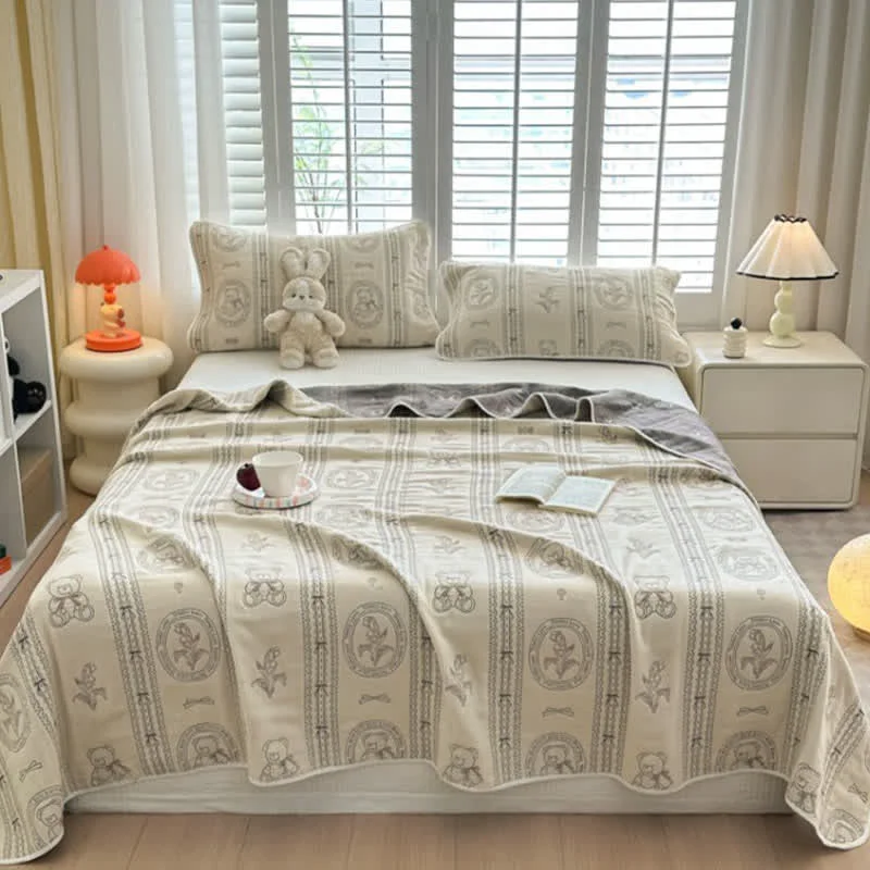 High-Quality Ownkoti Bear Floral Stripe Cotton Muslin Quilt Original
