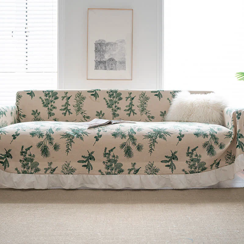 Durable Ownkoti Green Pine Ruffled Sofa Throw Blanket Practical