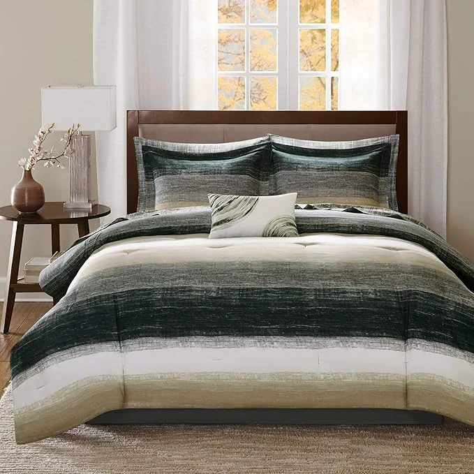 Innovative Madison Park Essentials Twin Comforter Set Bed in a Bag Twin Watercolor Print Coastal Comforter amp Chambray Cotton Sheet Set All Season Bedding Set Saben Taupe Twin 68 in x 86 in 7 Piece Exceptional