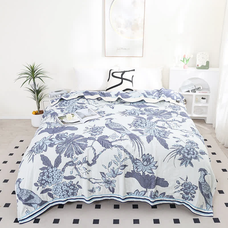 Expertly Made Ownkoti Peacock Floral Cotton Muslin Quilt Premium