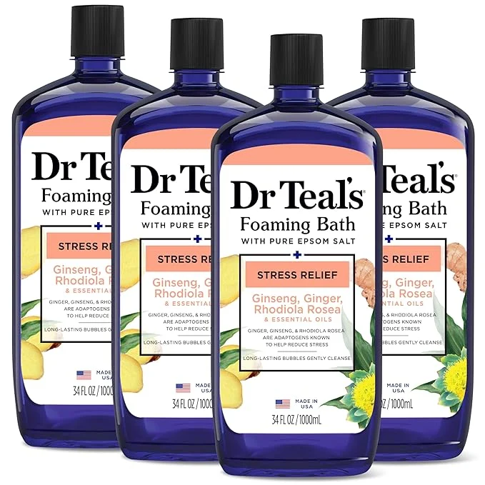 Sustainable Dr Teal's Foaming Bath with Pure Epsom Salt Stress Relief with Ginseng Ginger Practical