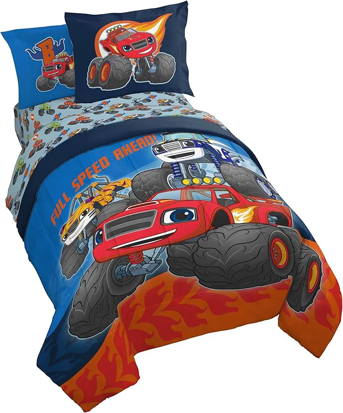 Original Design Jay Franco Kids Comforter Set Includes Sheets and Pillow Covers - Soft and Cozy Bed Set for Stylish Room Decor Blue - Blaze and The Monster Machines 5 Piece Twin Size Bedding Lightweight