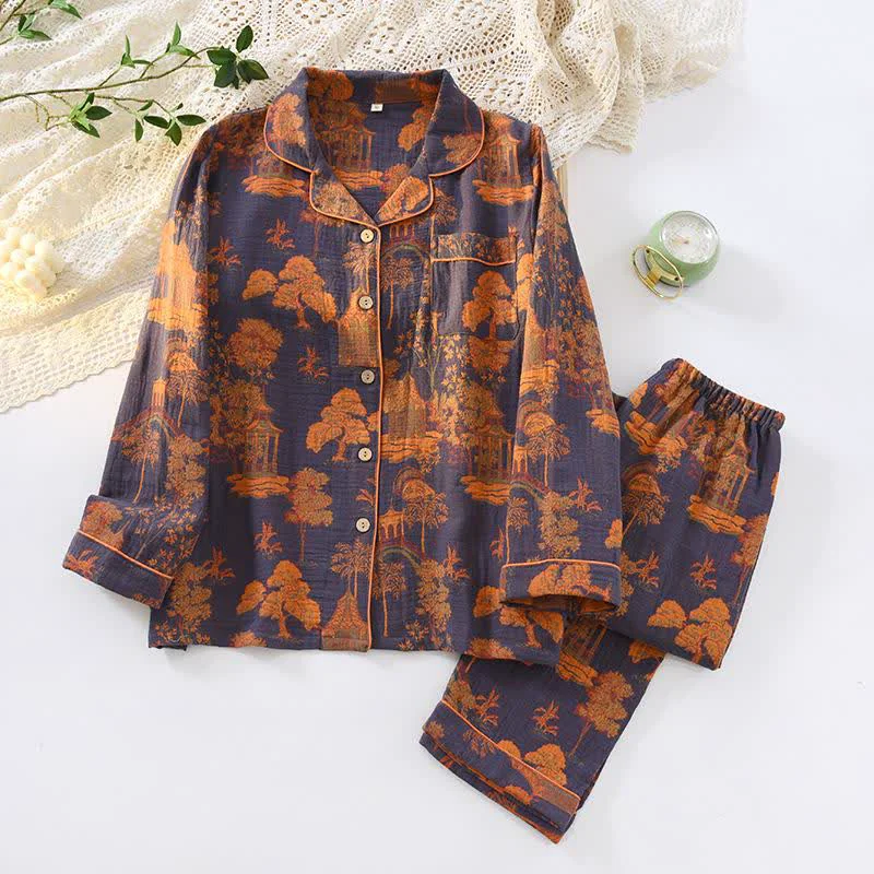 Superior Ownkoti Pavilion Landscape Cotton Gauze Pajama Set Solid
