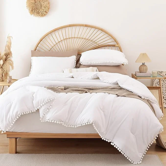 Top-Quality YIRDDEO Twin Comforter Set - Comforter Twin Size Bed with Ball Pom Fringe Soft Bedding Set for All Seasons - 2 Pieces 1 Comforter 66 quot x90 quot amp 1 Pillow Sham 20 quot x26 quot White Detailed