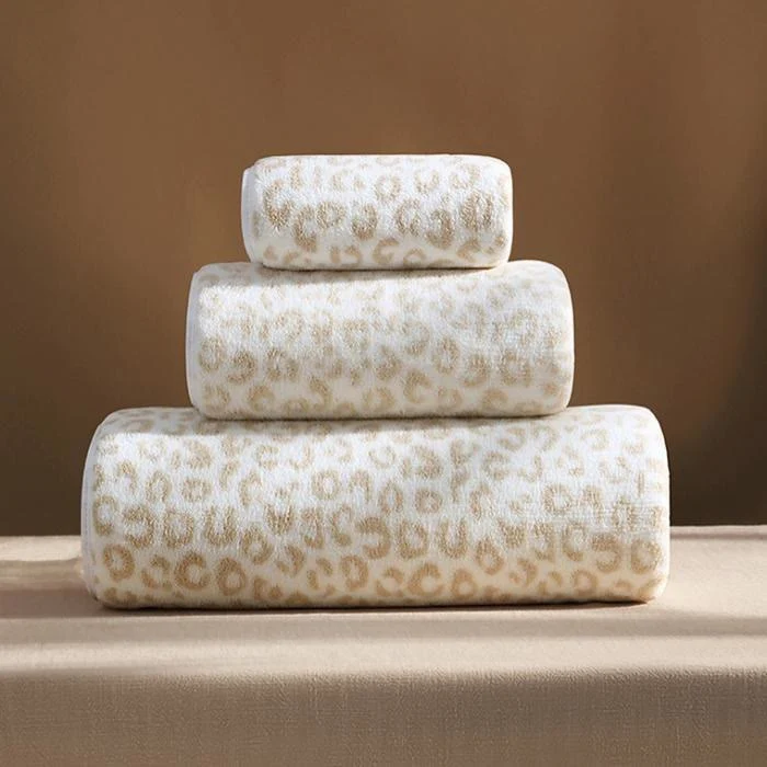Modern Ownkoti Leopard Print Luxury Bath Towel Set 3-Pack Clean