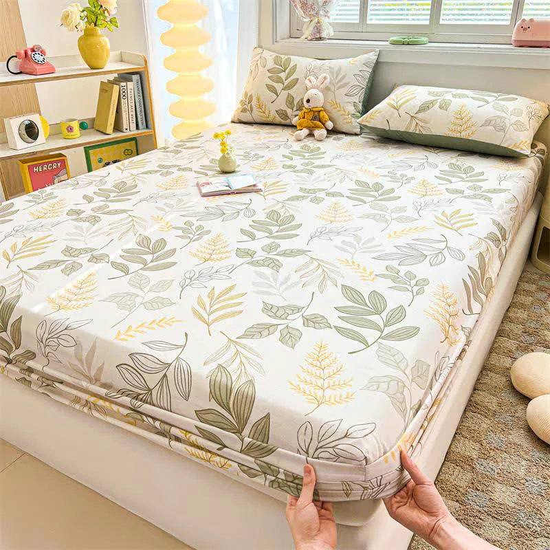 Excellent Ownkoti Natural Style Leaf Cotton Fitted Sheet Convenient