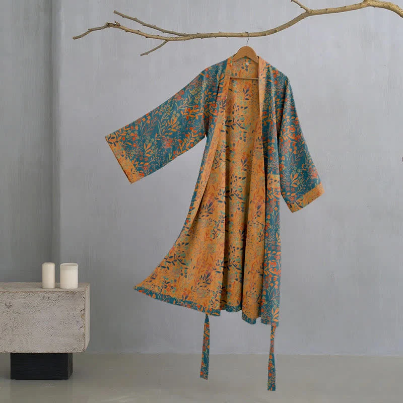 Original Ownkoti Vintage Leaf Cotton Gauze Kimono Robe Smooth