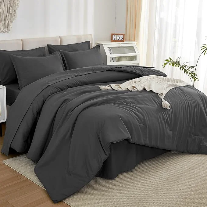 Exclusive Litanika Twin Twin XL Size Comforter Sets Grey Dark Grey - 5 Pieces Bed in a Bag Twin Twin XL Bedding Comforter Sets Solid Lightweight Bed Set with Comforter Sheets Pillowcase amp Sham Superior