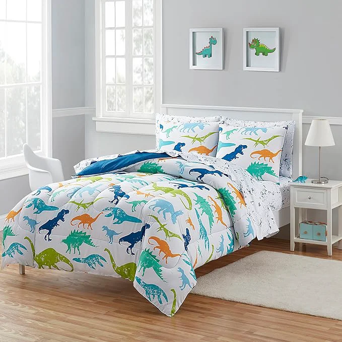 Specialty Kids Bedding Set Bed in a Bag for Boys and Girls Toddlers Printed Sheet Set and Comforter Full Dinosaur Classic