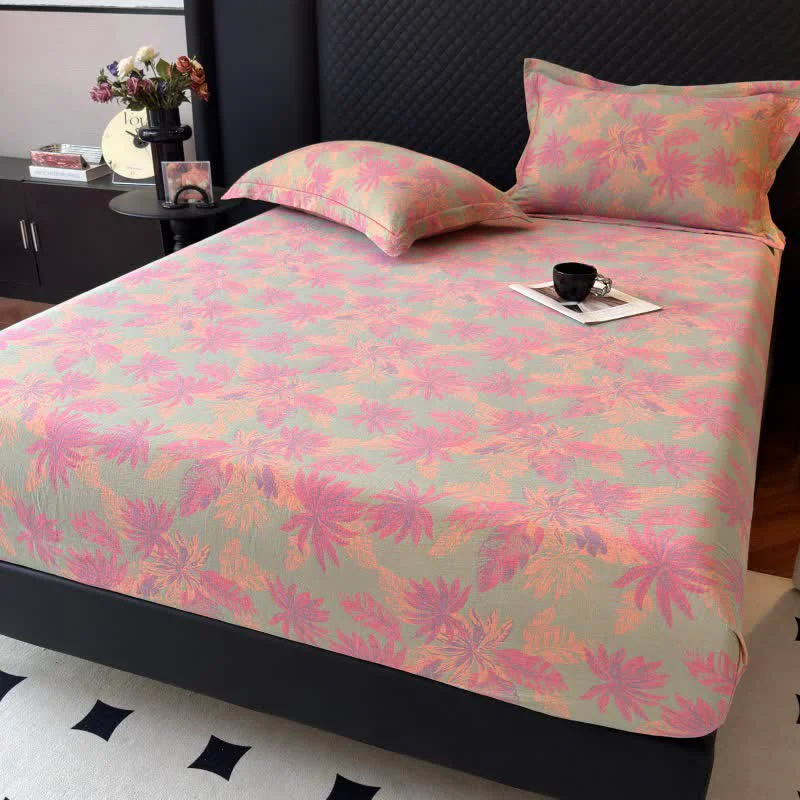 Carefully Designed Ownkoti Artistic Leaf Cotton Gauze Fitted Sheet High-Quality