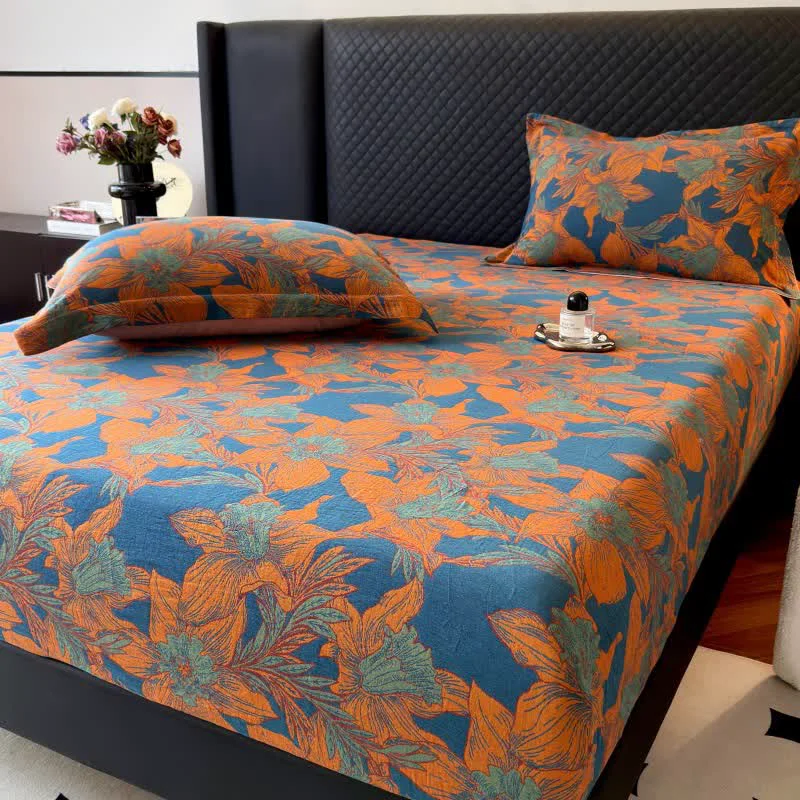 Durable Ownkoti Lily Floral Cotton Gauze Fitted Sheet Advanced