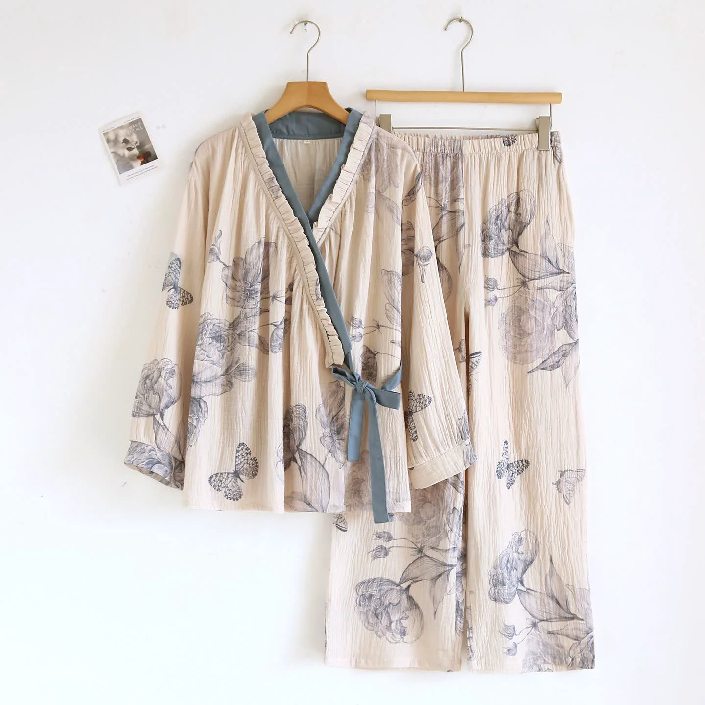 Flexible Ownkoti Oriental Butterfly Floral Cotton Loungewear Set Original