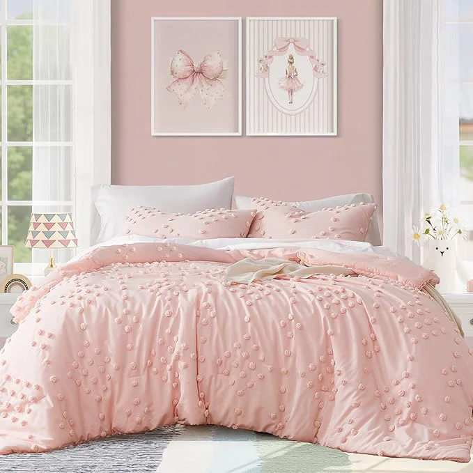 Optimized Geniospin Pink Full Comforter Set for Girls- 7 Pieces Pom Tufted Bed in A Bag Full Bedding Sets with Sheets Pillowcases amp Shams All Season Kids Comforter Set Pure