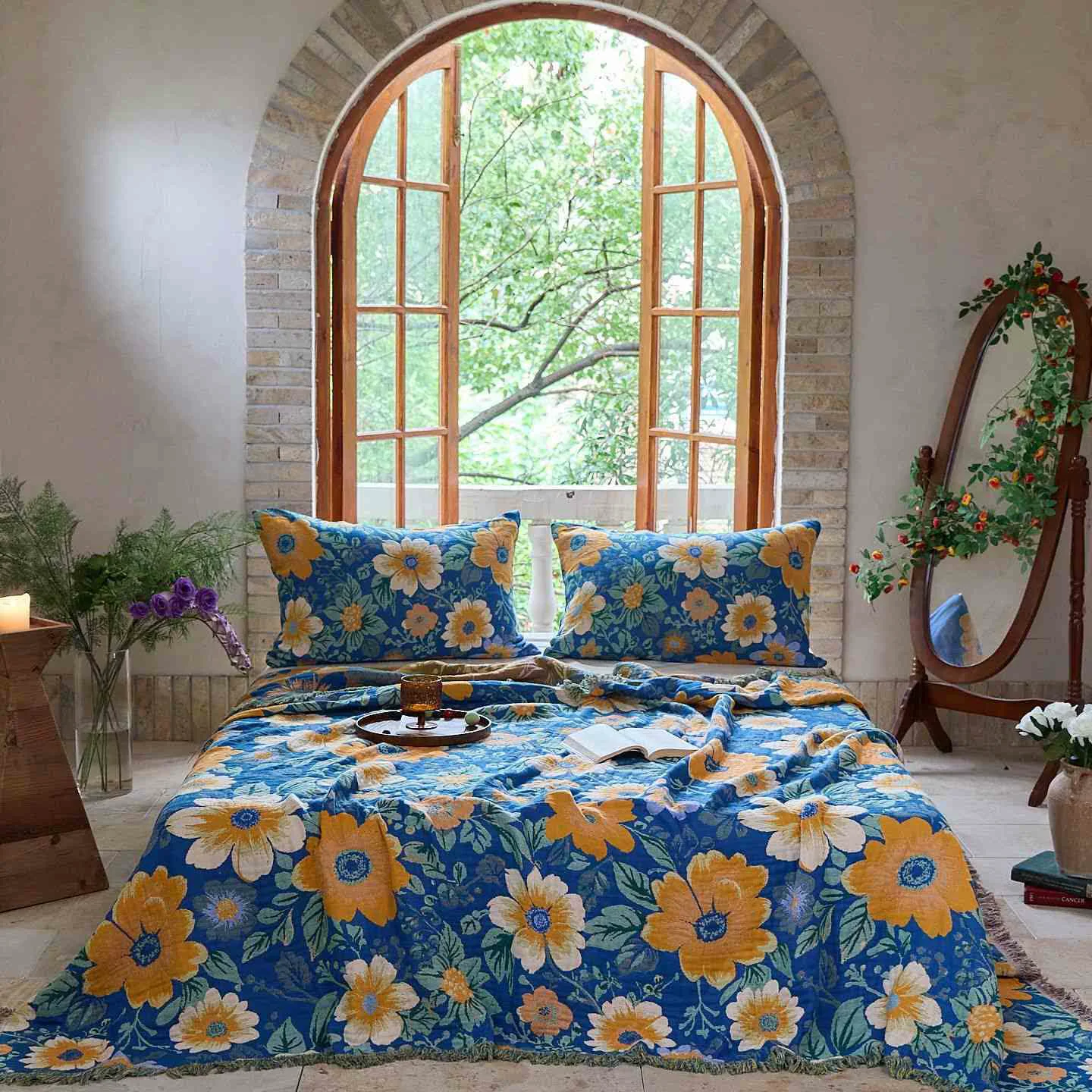 Expertly Made Ownkoti Bright Daisy Cotton Gauze Tassel Quilt Fine