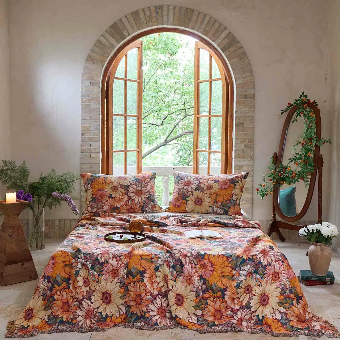 Premium Ownkoti Blooming Sunflower Cotton Tassel Quilt Superior