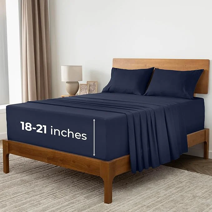 Breathable Mellanni Extra Deep California King Sheets - 4 PC Iconic Collection Bedding - Hotel Luxury Ultra Soft Cooling Bed Sheets - Wrinkle Fade Stain Resistant Cal King Navy Blue Efficient