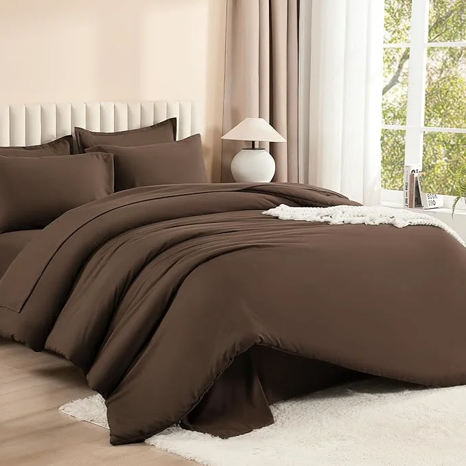 Effective Litanika Oversized King Comforter Sets Brown - 7 Pieces Bed in a Bag Oversized King Bedding Comforter Sets Solid Lightweight Bed Set with Comforter Sheets Pillowcases amp Shams High-Quality