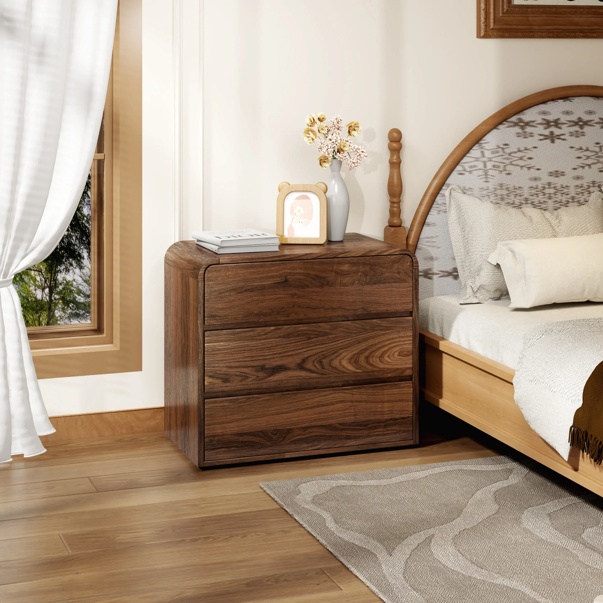 Stylish Ownkoti Large-sized Nightstand With Rounded-corner Secure