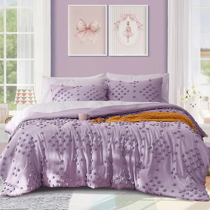Traditional Geniospin Purple Full Comforter Set for Girls- 7 Pieces Pom Tufted Bed in A Bag Full Bedding Sets with Sheets Pillowcases amp Shams All Season Kids Comforter Set Clean