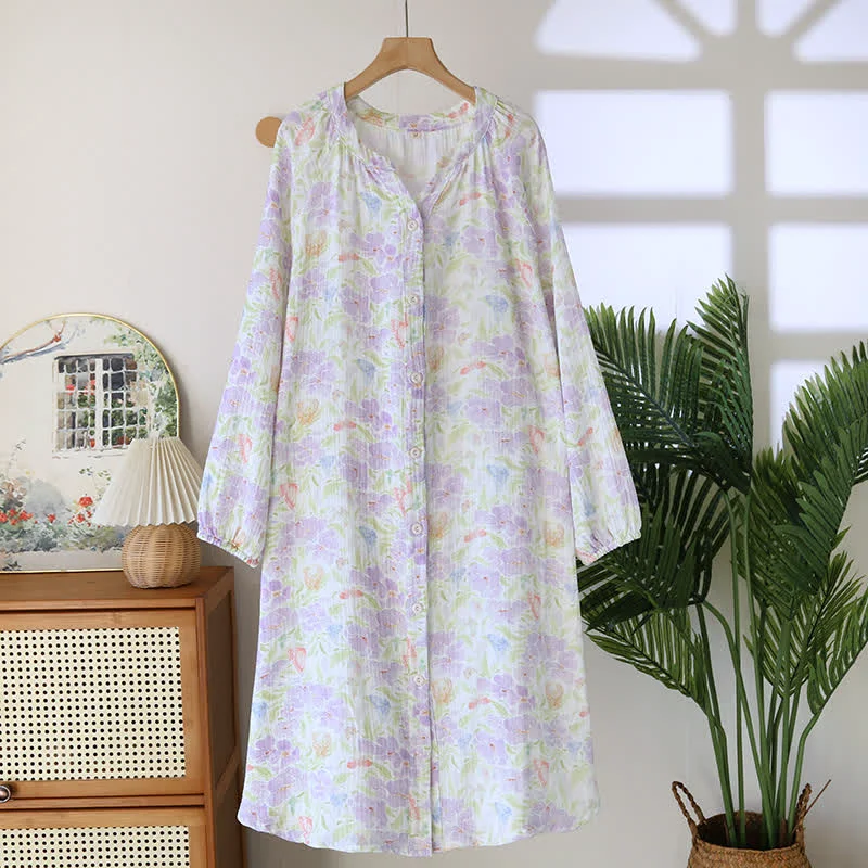 Expertly Made Ownkoti Floral Butterfly Cotton Button Nightdress Powerful