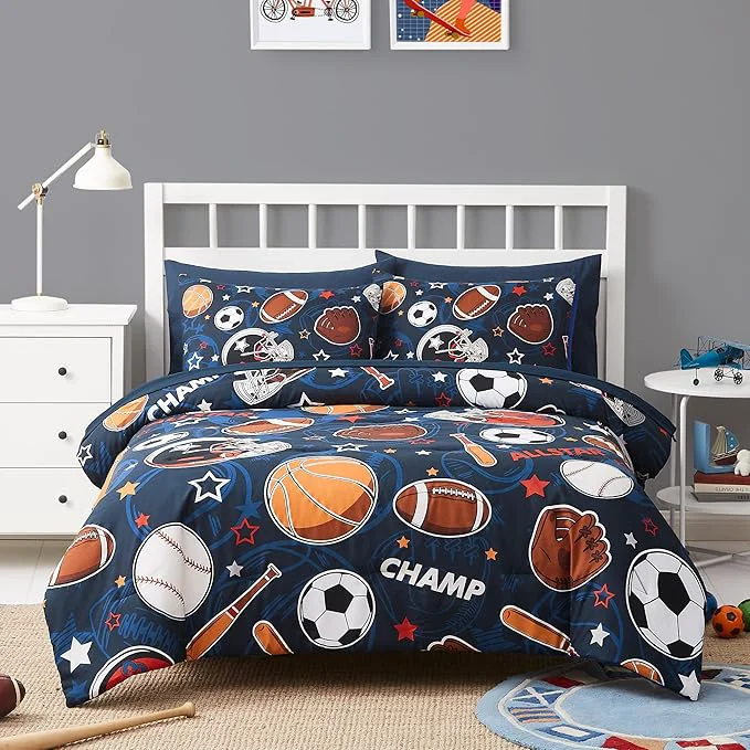 Exclusive Full Kids Comforter Set - 7 Pieces Full Bedding Sets for Boys Teen Glow in The Dark Sports Ball Games Bed in A Bag with Sheets Casual
