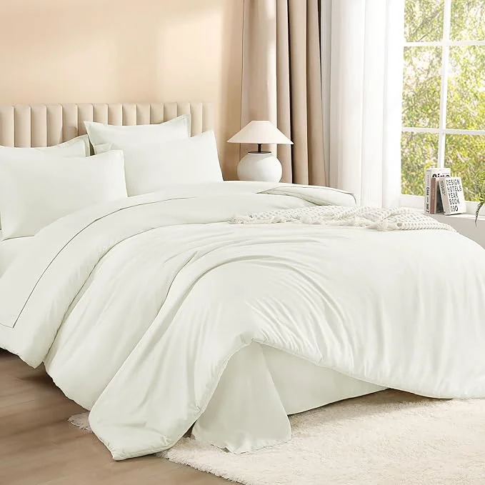 Exceptional Litanika King Size Comforter Set Ivory - 7 Pieces Bed in a Bag King Bedding Comforter Sets Solid Lightweight Bed Set with Comforter Sheets Pillowcases amp Shams Refined