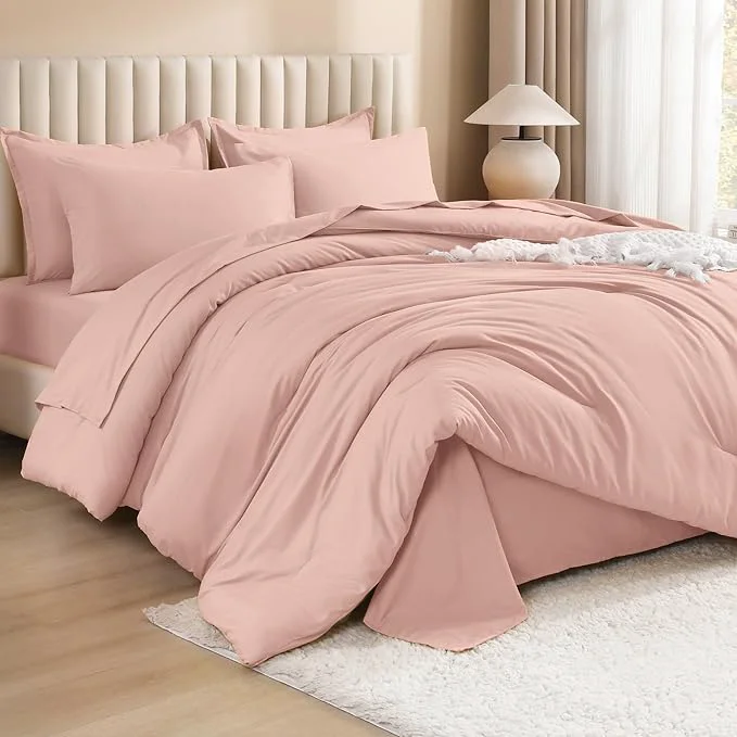 Trusted Litanika Comforter Full Size Set Blush Pink - 7 Pieces Bed in a Bag Full Bedding Comforter Sets Plain Lightweight Bed Set with Comforter Sheets Pillowcases amp Shams Verified