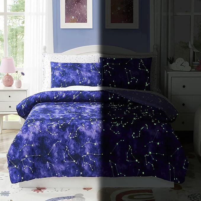 Solid Full Kids Comforter Set - 7 Pieces Full Bedding Sets for Boys Girls Teen Glow in The Dark Galaxy Bed in A Bag with Sheets Sophisticated