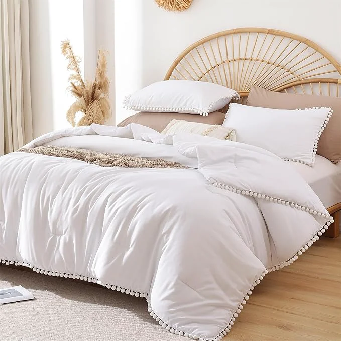 Casual YIRDDEO Full Size Comforter Sets - Full Size Comforter with Ball Pom Fringe Soft Bedding Set for All Seasons - 3 Pieces 1 Comforter 79 quot x90 quot amp 2 Pillow Shams 20 quot x26 quot White First-Class