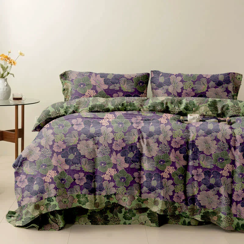 Natural Ownkoti Peach Blossom Cotton Reversible Bedding Set 4PCS Authentic
