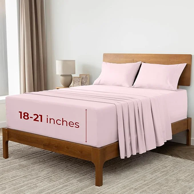 Functional Mellanni Extra Deep California King Sheets - 4 PC Iconic Collection Bedding - Hotel Luxury Ultra Soft Cooling Bed Sheets - Wrinkle Fade Stain Resistant Cal King Blush Pink Secure
