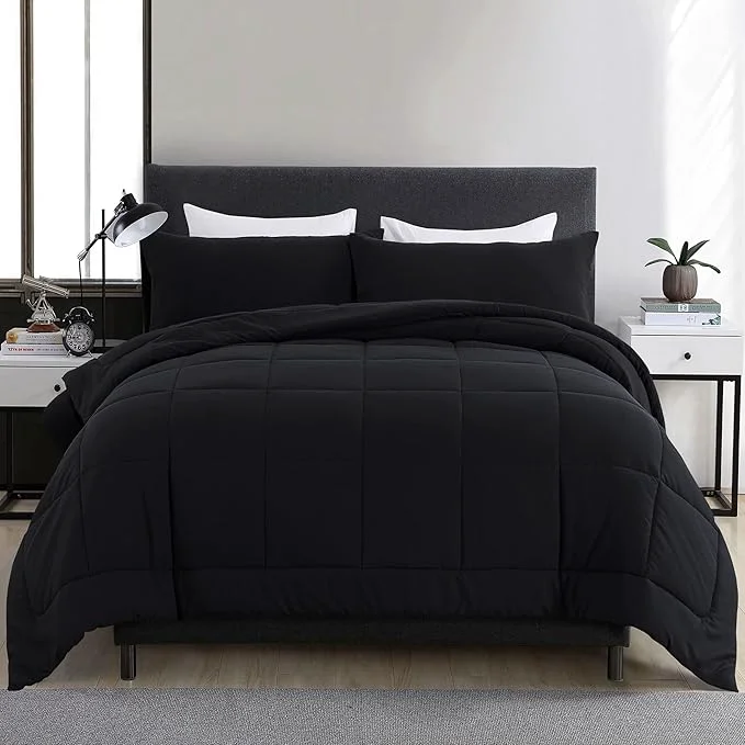 Carefully Designed DOWNCOOL California King Comforter Set -All Season Bedding Comforters Sets with 2 Pillow Cases -3 Pieces Bed Set Down Black Comforter Set 104 quot x96 quot Dependable
