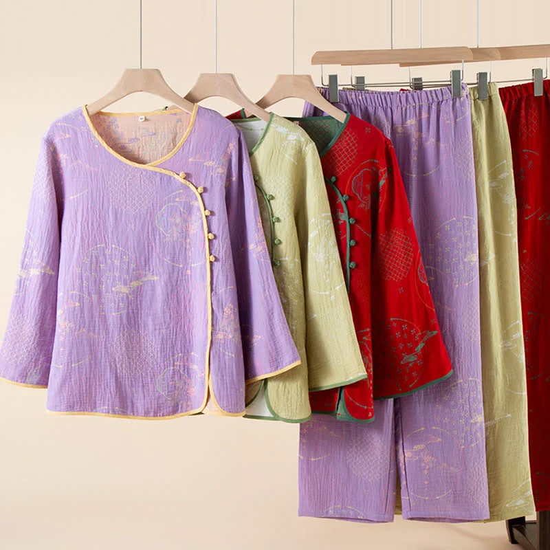 Next-Generation Ownkoti Oriental Retro Jacquard Cotton Gauze Loungewear Expertly Made
