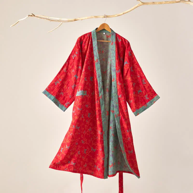 Stylish Ownkoti Cotton Gauze Vintage Butterfly Kimono Robe Environmentally Friendly