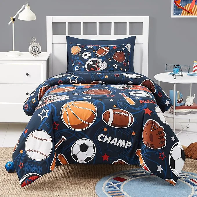 Next-Generation Twin Kids Comforter Set - 5 Pieces Twin Bedding Sets for Boys Teen Glow in The Dark Sports Ball Games Bed in A Bag with Sheets Fine Crafted