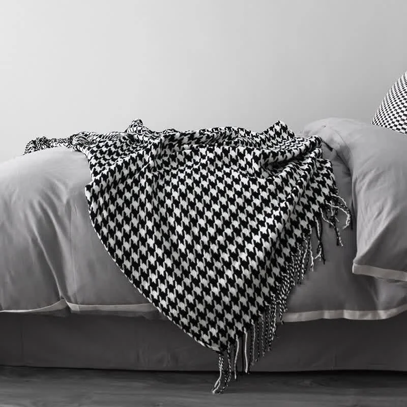 Eco-Friendly Ownkoti Classic Houndstooth Tassel Throw Blanket Advanced