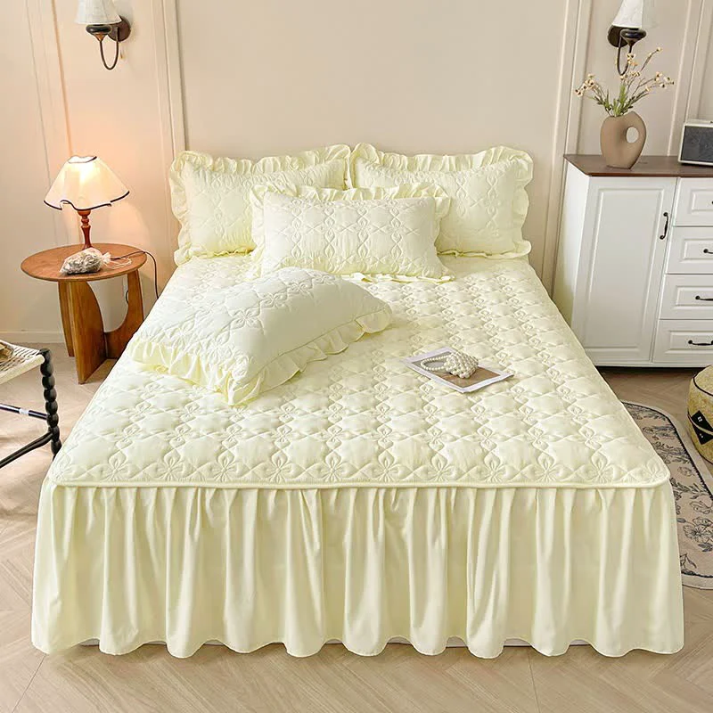 Minimalist Ownkoti Geometric Quilted Bed Skirt Sheet Reusable