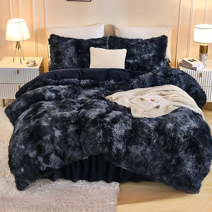 Professional Andency Faux Fur Tie-Dyed Black Blue Comforter Set Full Size 3 Pieces Fluffy Fuzzy Plush Bedding Comforter Set 1 Shaggy Velvet Comforter amp 2 Pillowcases Soft Puffy Down Comforter Bedding Set Smooth