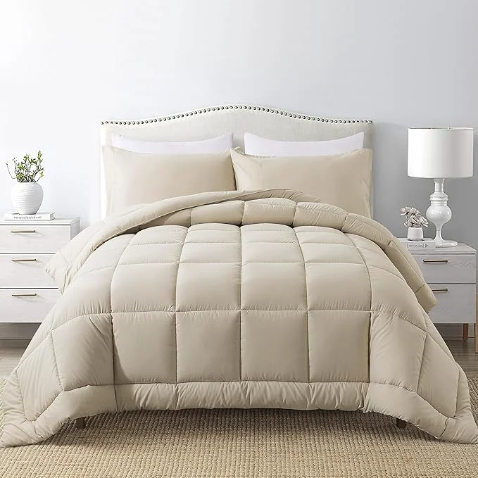 Fine DOWNCOOL Twin Comforter Set -All Season Bedding Comforters Sets with 1 Pillow Case -2 Pieces Bed Set Down Comforter Set -Beige Twin Bedding Sets 64 quot x88 quot Recyclable