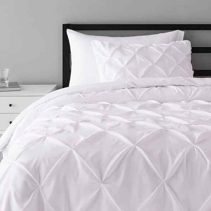Stylish Amazon Basics Soft Lightweight Twin Size Comforter Set All-Season Down- 2-Piece Bedding Set Pinch Pleat Design with Piped Edges Twin TwinXL Bright White Long-Lasting