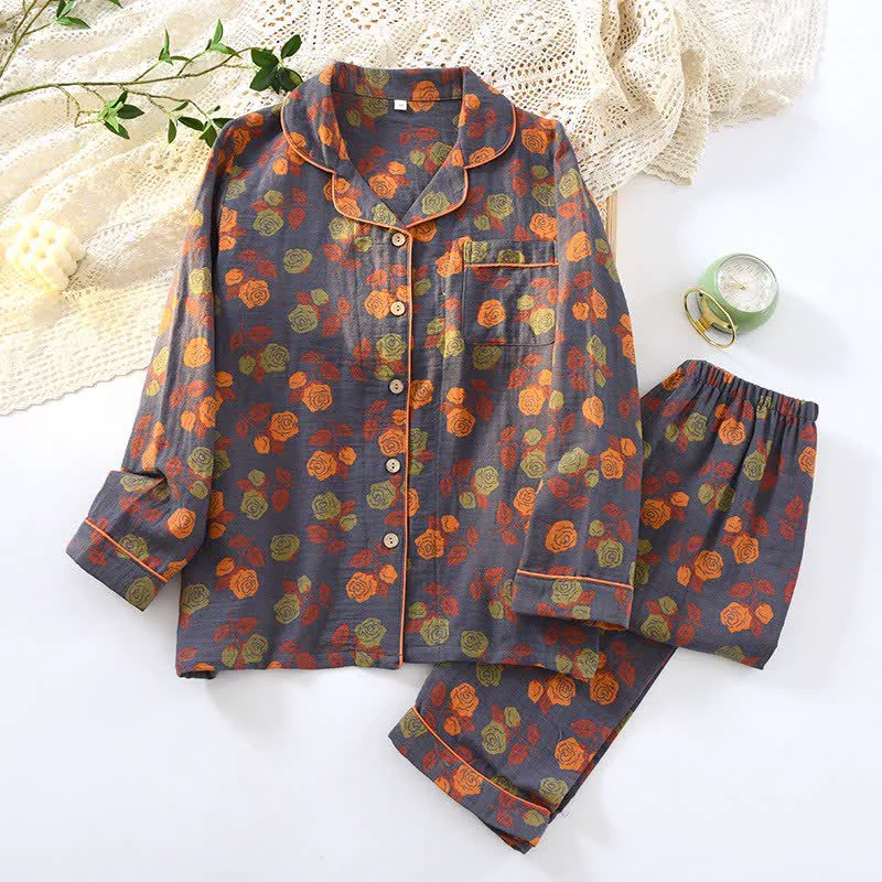 Genuine Ownkoti Wild Rose Cotton Gauze Pajama Set Relaxed