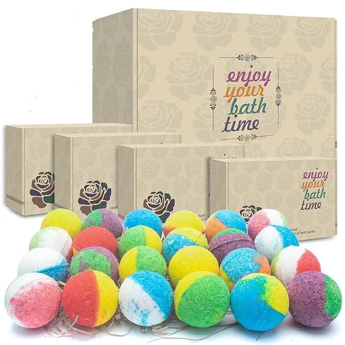 Classic INTEYE Organic Bath Bombs Gift Set 24 Handmade Fizzies Rich in Essential Oil Green