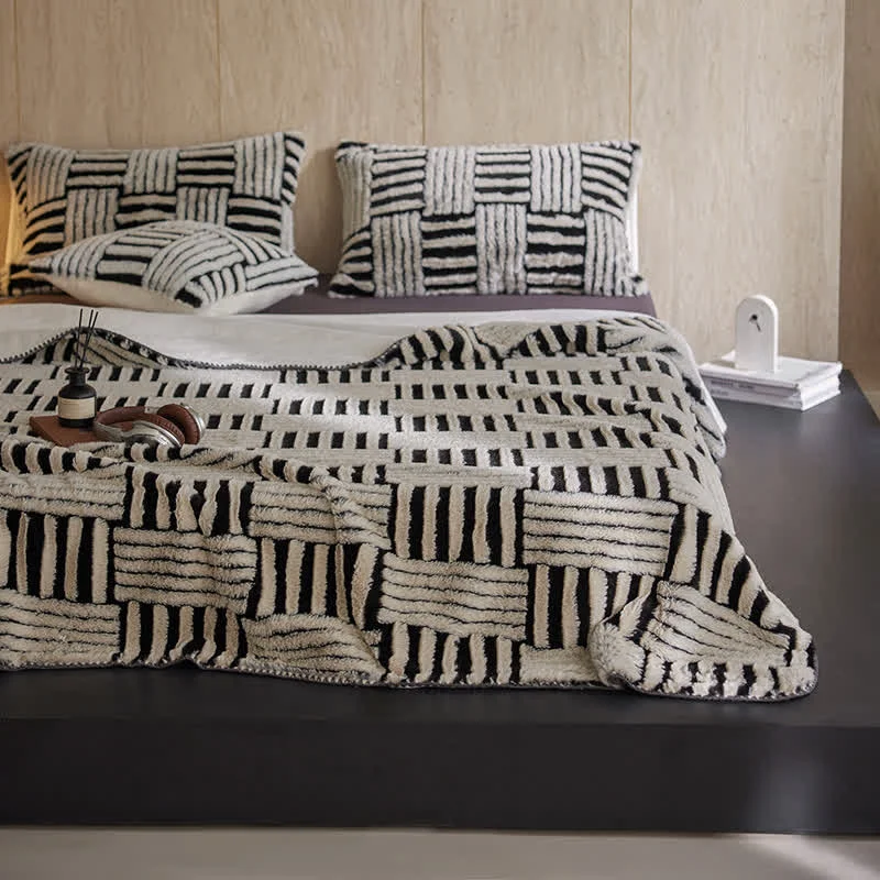 Functional Ownkoti Jacquard Geometric Fleece Throw Blanket Casual