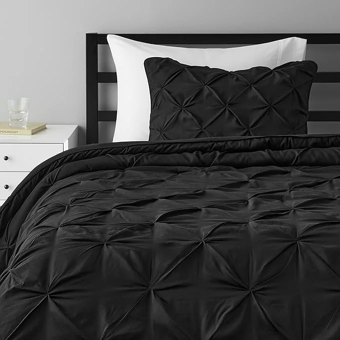 Powerful Amazon Basics 2 Piece All-Season Soft Down Lightweight Breathable Comforter Bedding Set Pinch Pleat Twin TwinXL Black Geometric Clean
