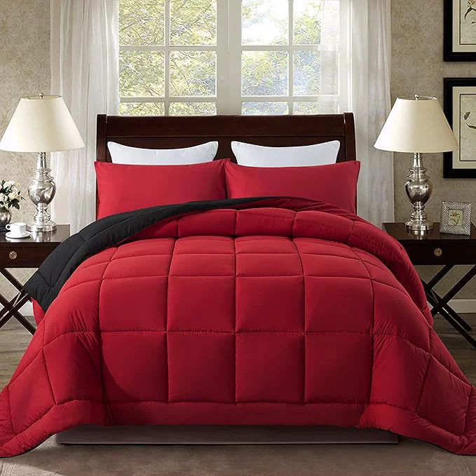 Prestigious DOWNCOOL Queen Comforter Set -All Season Bedding Comforters Sets with 2 Pillow Cases-3 Pieces Bedding Sets Queen -Down Red Black Queen Size Comforter Sets 88 quot x92 quot Dependable