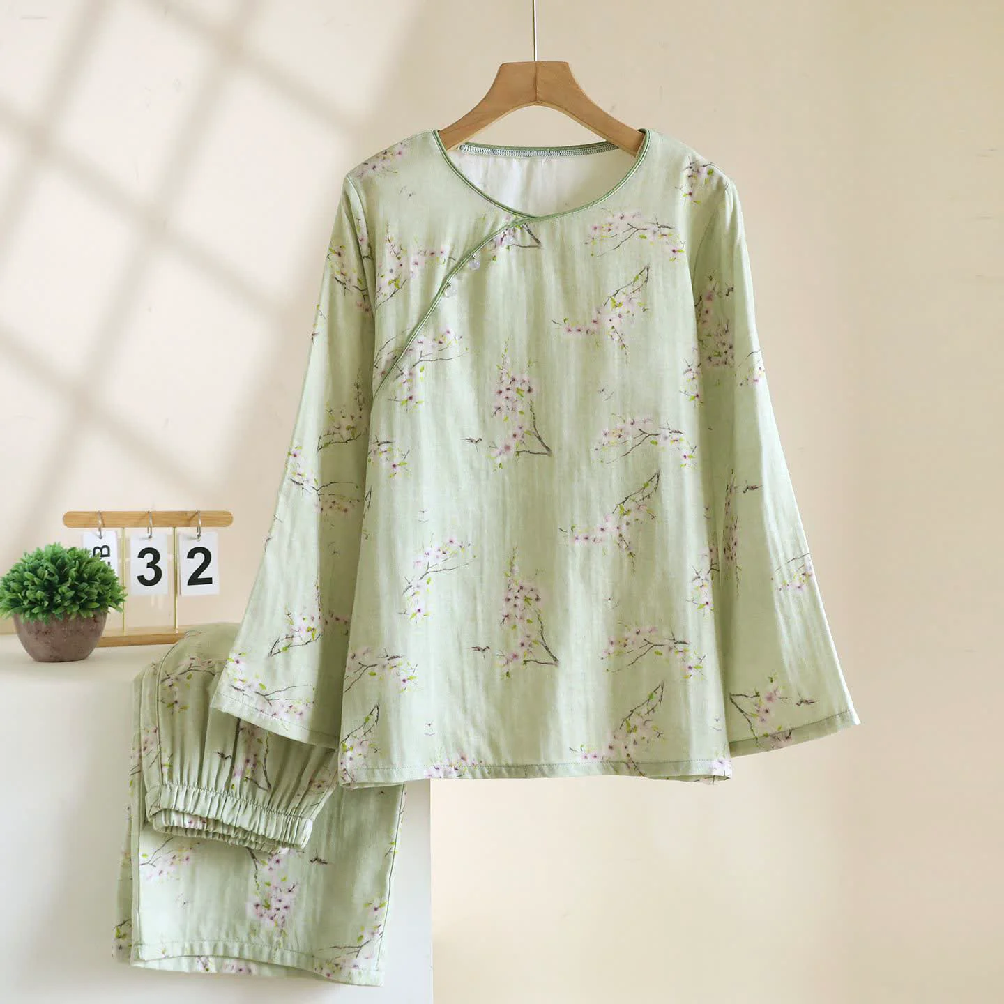 Premium Material Ownkoti Oriental-inspired Plum Blossom Cotton Loungewear Efficient